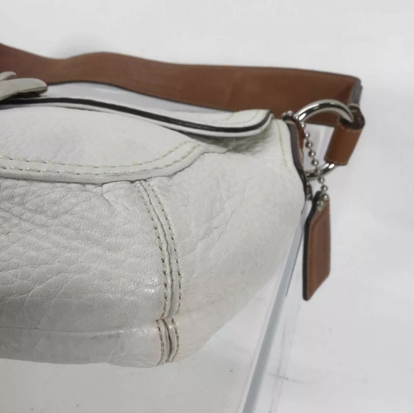 Coach White Textured Leather Brown Trim Handbag - Picture 9 of 15